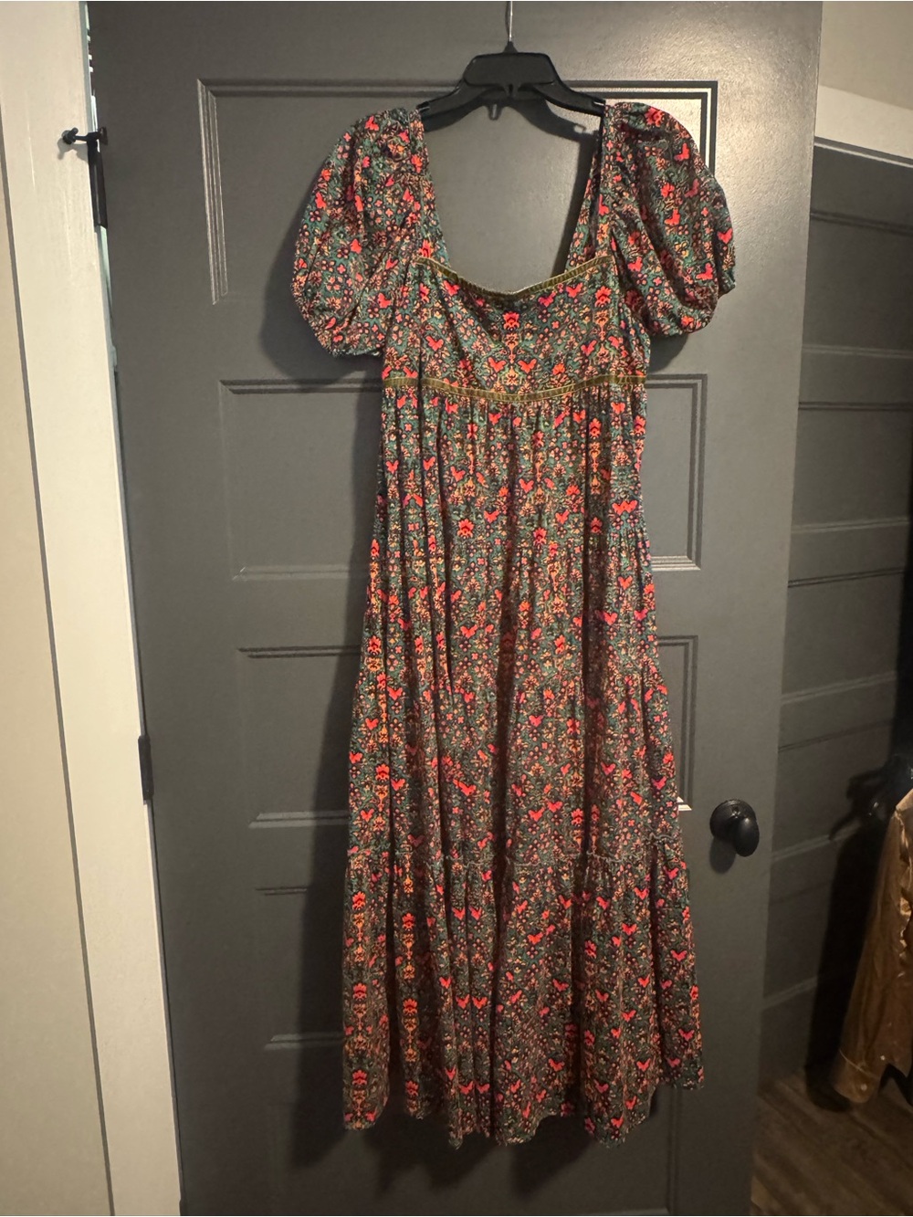 Free People Floral Puff-Sleeve Maxi Dress - Red, Green